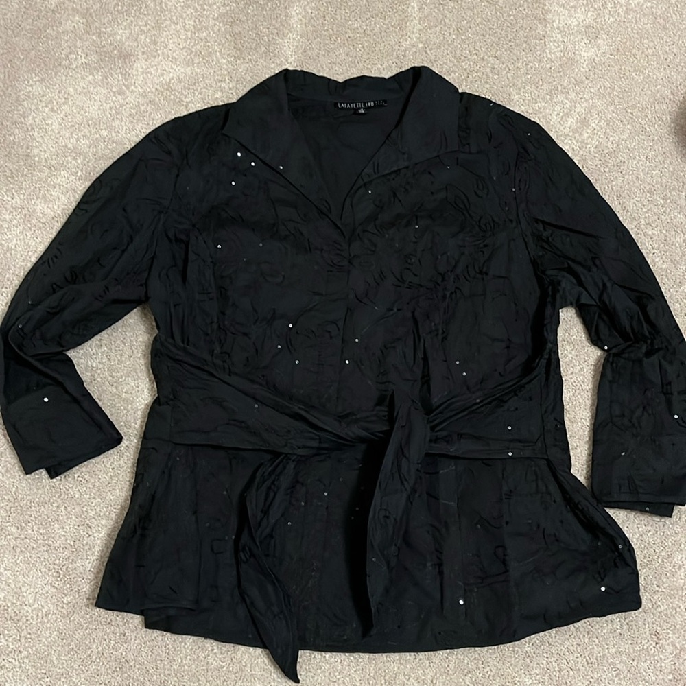 Lafayette 148 Black Sequin Blouse - Tie Wrap